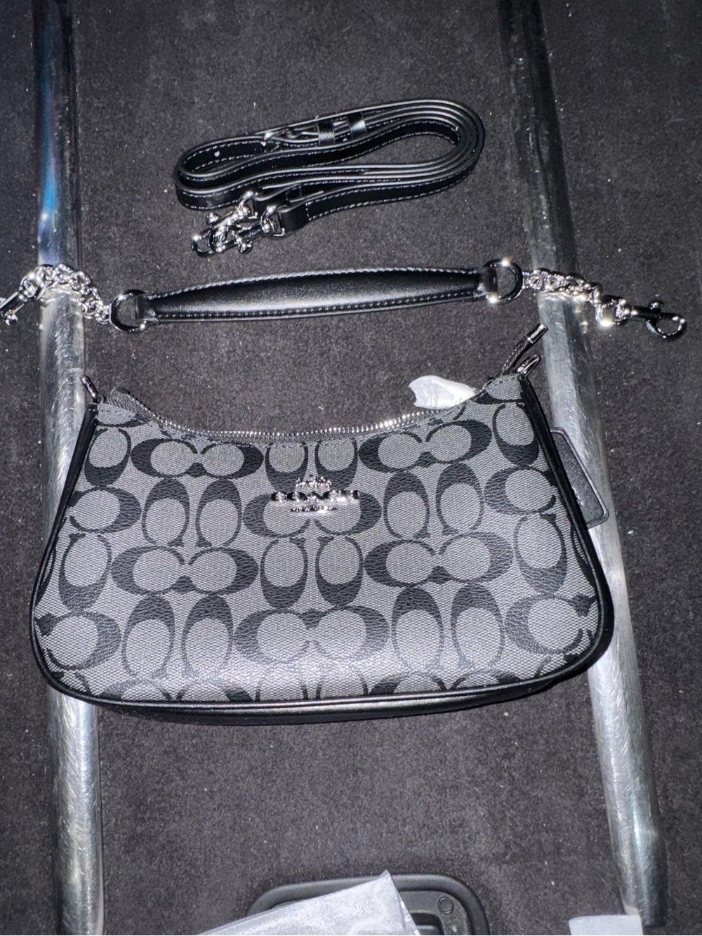 Coach Black Signature Mini Shoulder Bag with Silver Hardware